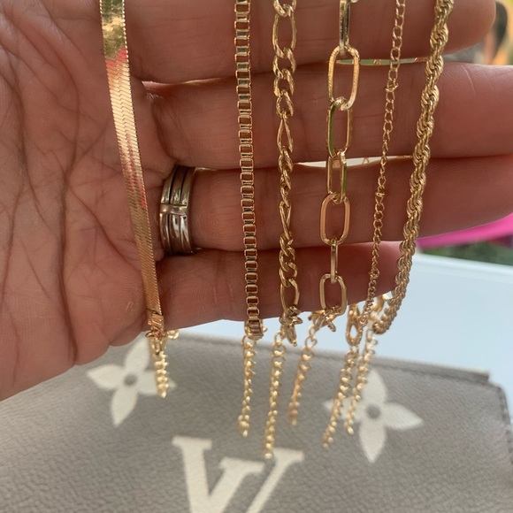 Gold Plated Multi Layered Adjustable Chain Bracelet Set - Picture 2 of 4